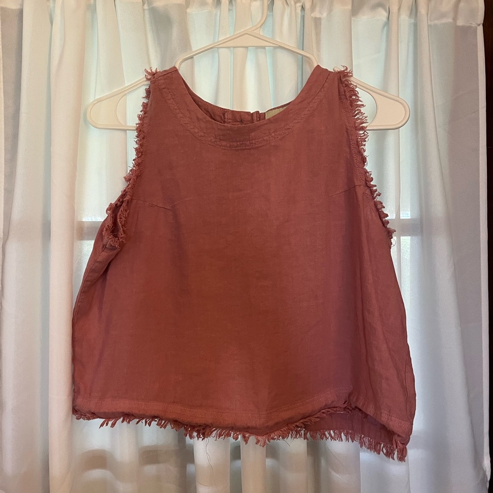 Thread & Supply Frayed Edge Linen Blend Tank Top - Deep Mauve